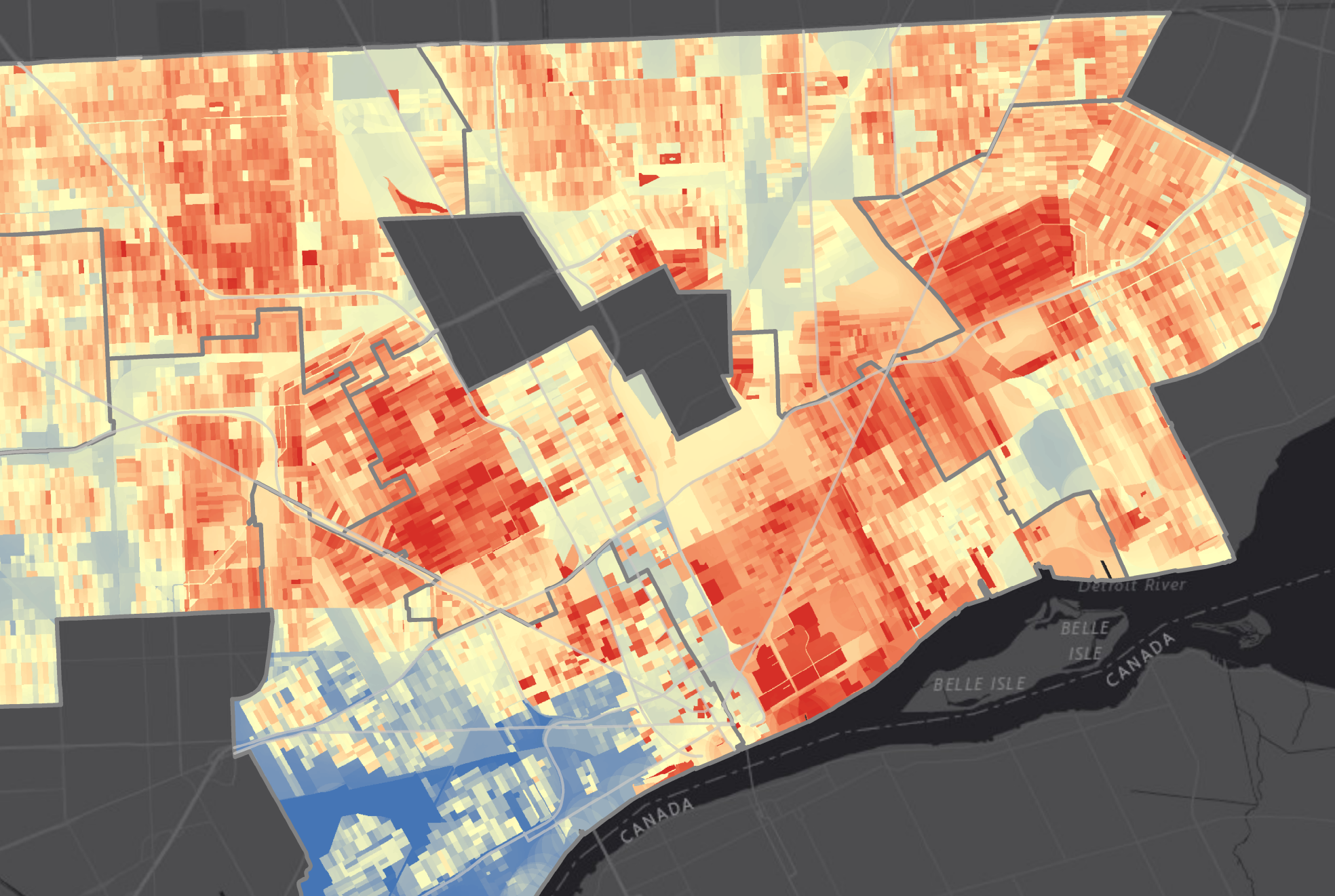 Tree planting need across central Detroit, 2016