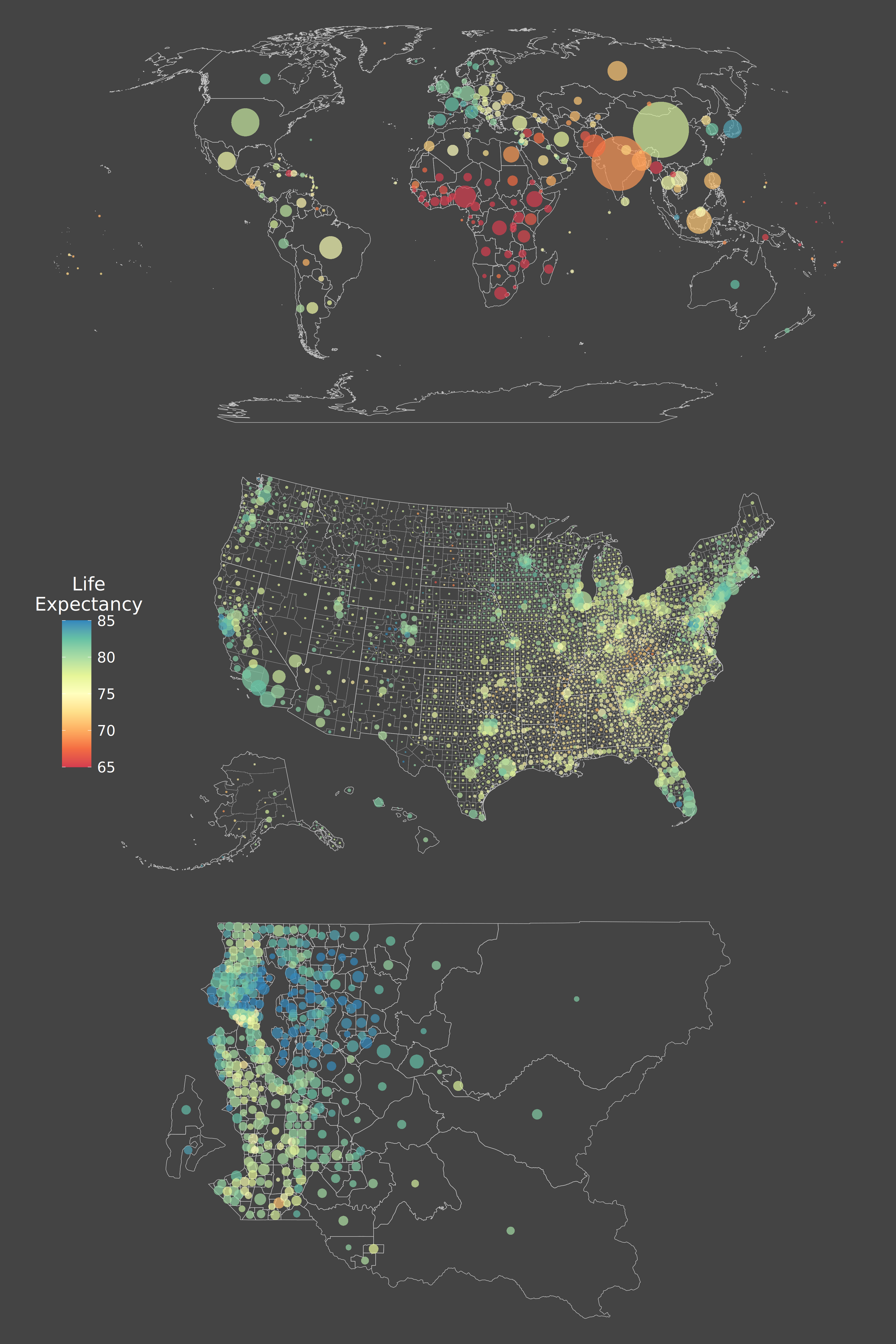 Life expectancy at three different spatial scales
